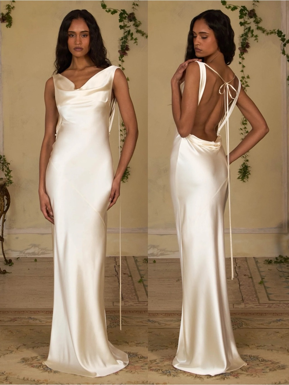Mirror Palais Plunging Cowl Dress Pearl Off White NEW with tag